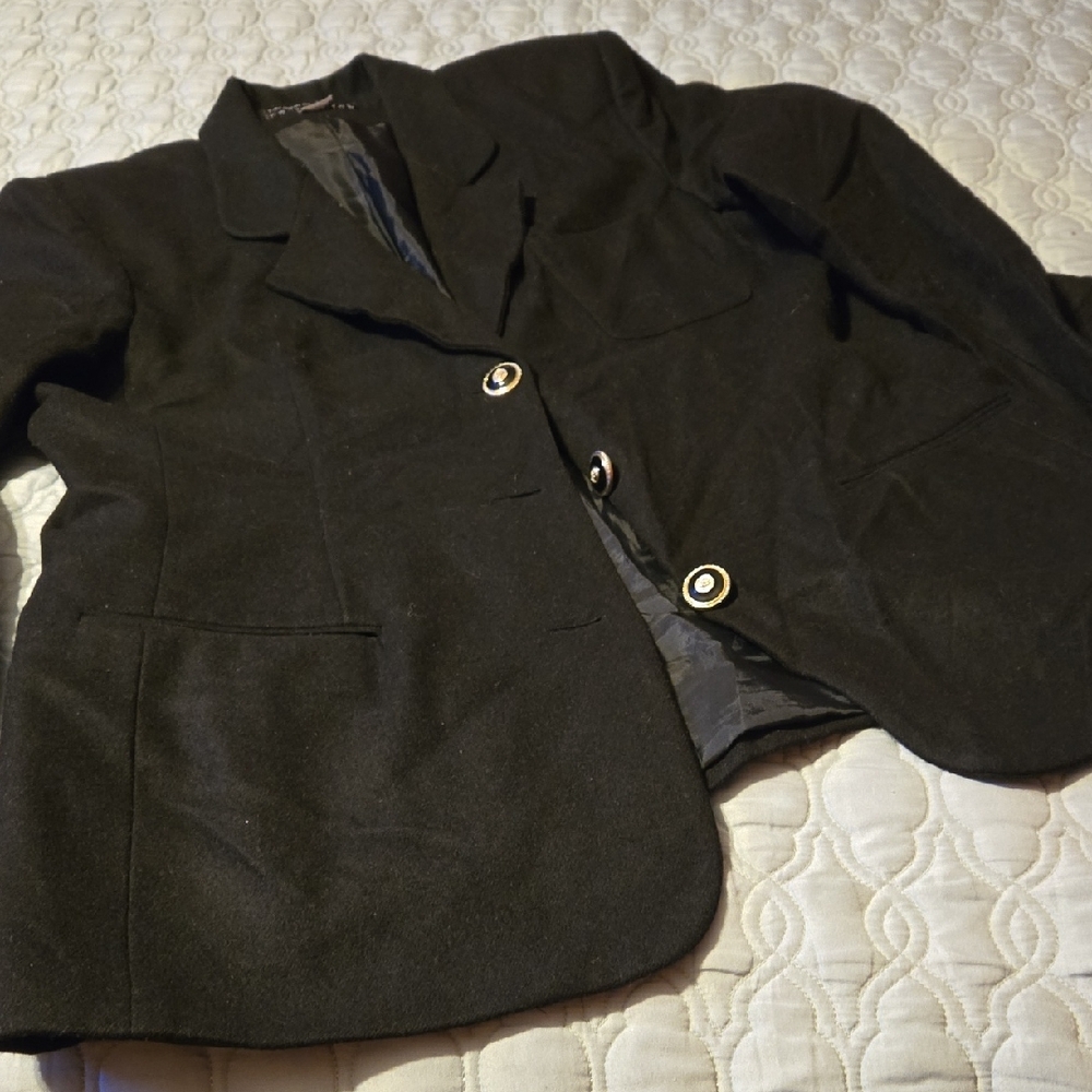 Lauren Alexandra Classic 100% Wool Black Blazer